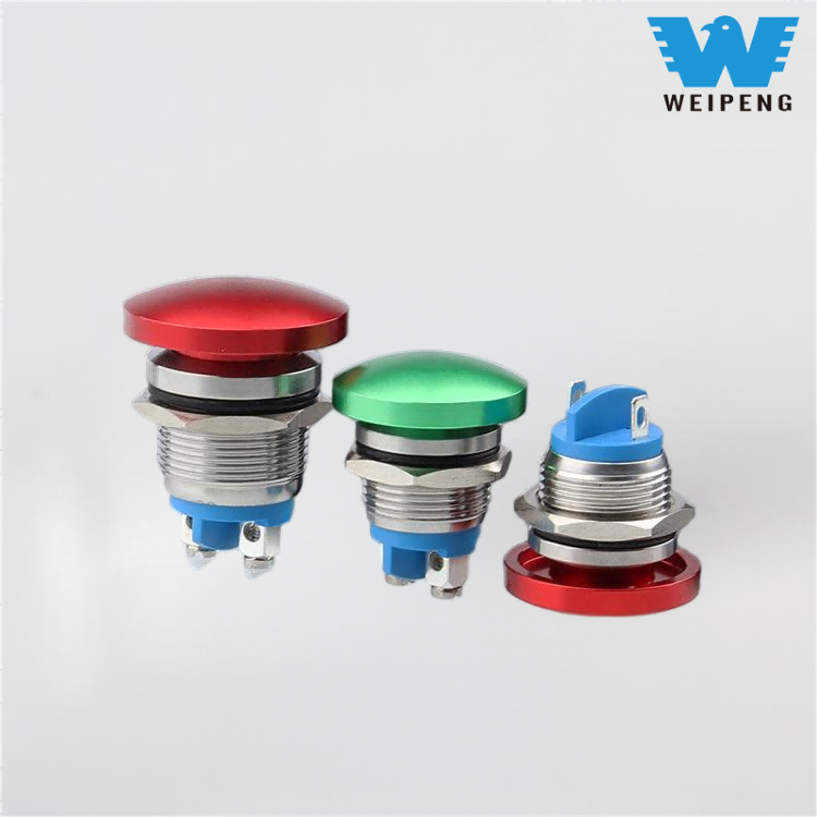 16/19/22mm మష్రూమ్ హెడ్ మెటల్ పుష్ బటన్ రీసెట్ స్విచ్
